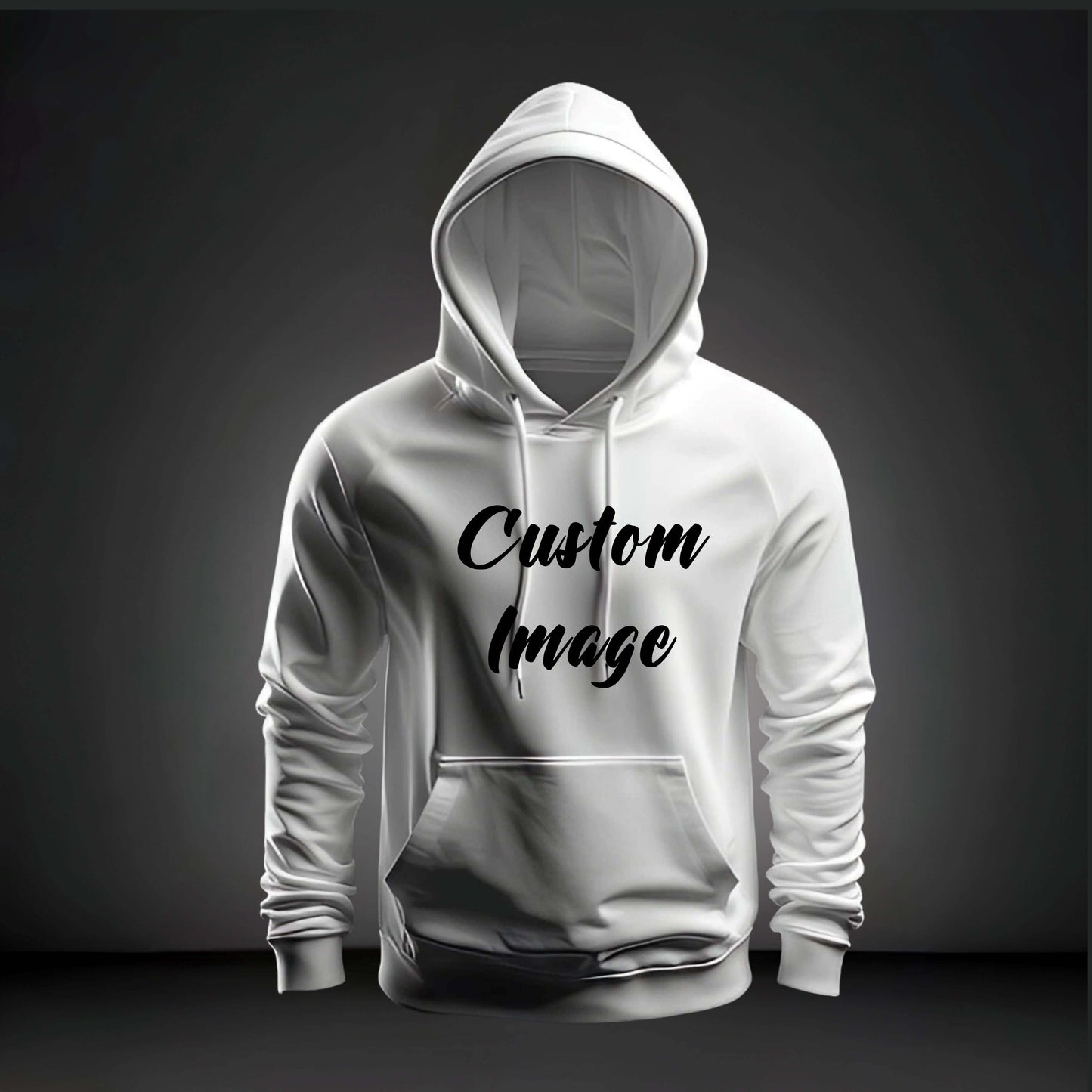 Custom white hoodie customizable with DTF Gang Sheet printing in Forney, Texas. Perfect for unique designs and quick shipping.